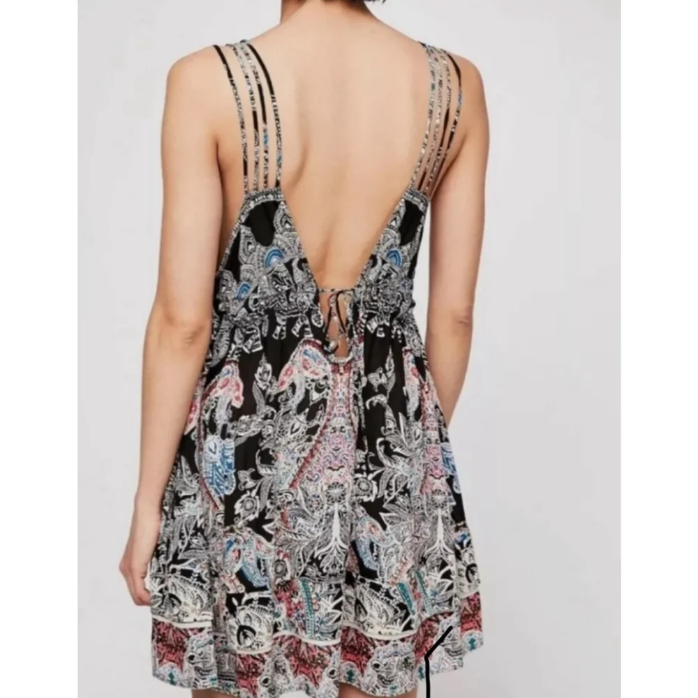 Women's Free People Me to You Printed Dress Size L Black Multicolor